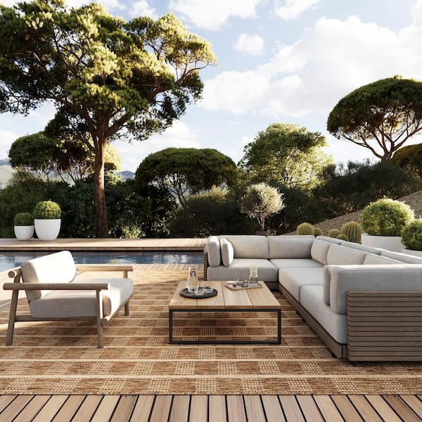 Ariselle Striped Light Brown 9.6 ft. x 12 ft. Outdoor Area Rug