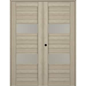 Berta 36 in. x 80 in. Right Hand Active 2-Lite Frosted Glass Shambor Wood Composite Double Prehung French Door