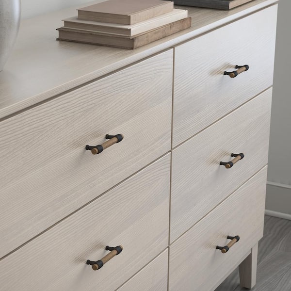 Modern Wood 3 in. (76 mm) Modern Matte Black and Rustic Pine Cabinet Drawer Bar Pull