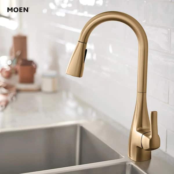 Kiran Bronzed Gold 17 in. H Pull Down Sprayer Kitchen Faucet with 360° Spout Swivel and Reflex System