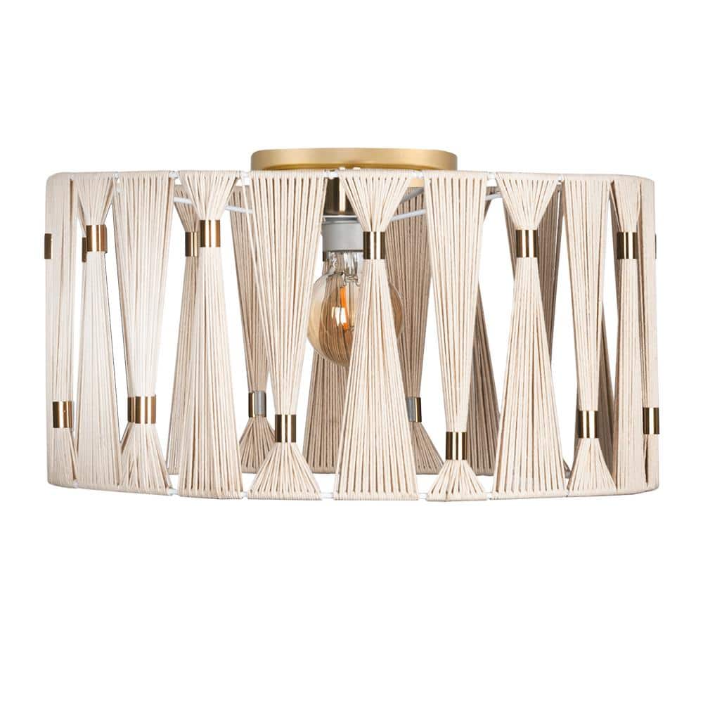 Macclenny 15 in. W x 10.43 in H 1-Light Brushed Brass Semi-Flush Mount with Beige and Brushed Brass Textile Drum Shade price history on PriceWatchPro