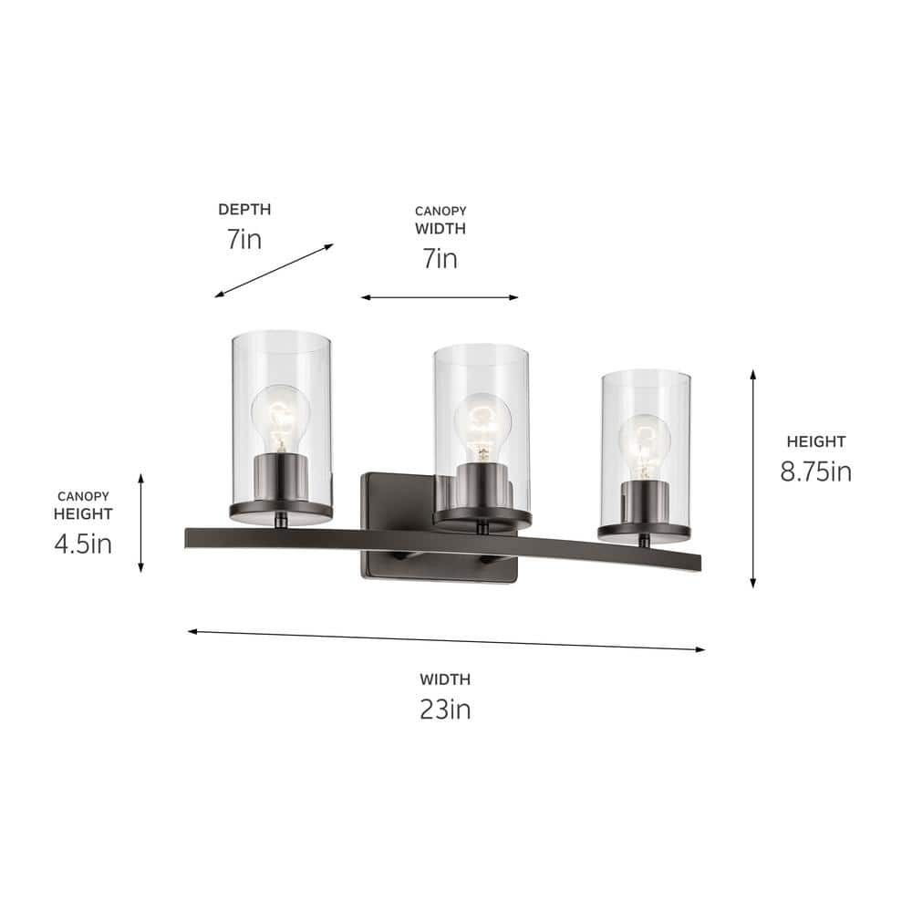 Olde Bronze 3-Light Vanity Light with Clear Glass Shades