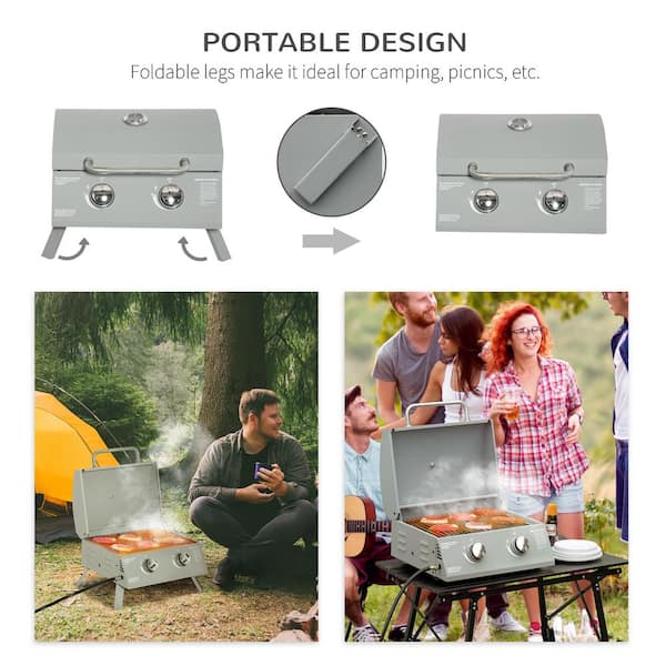 hvile Berolige Jeg mistede min vej Outsunny Portable Propane Gas Grill in Gray with Foldable Legs, Lid,  Thermometer for Camping, Picnic, Backyard 846-104V80SR - The Home Depot