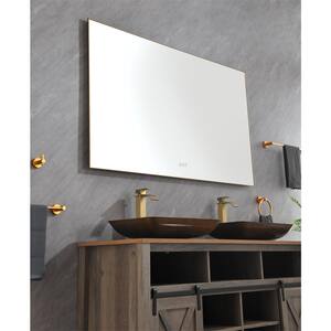 60 in. W x 36 in. H Large Rectangular Single Framed Anti-Fog LED Mirror Wall Mount Bathroom Vanity Mirror in Gold