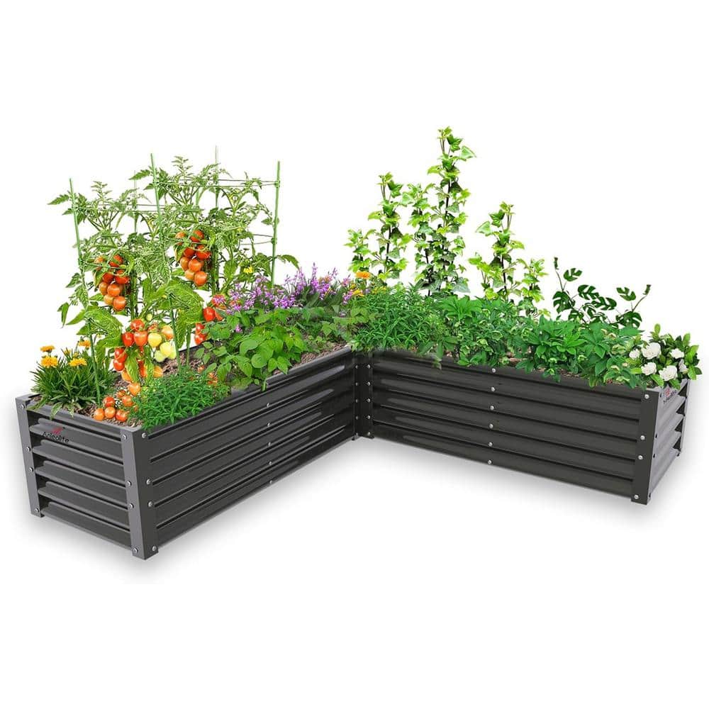 74x74x18 in Large Anti-Rust L-Shaped Galvanized Raised Garden Beds Outdoor 