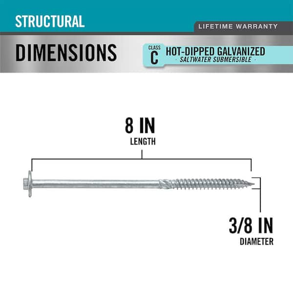 DECKMATE 3/8 in. x 8 in. Hex Washer Head Structural Hot Dipped Galvanized Screw