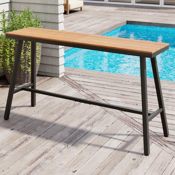 Crestlive Products 63 in. W x 15.5 in. D x 37 in. H Brown Rectangular Metal Trapezoidal Outdoor Bar Table