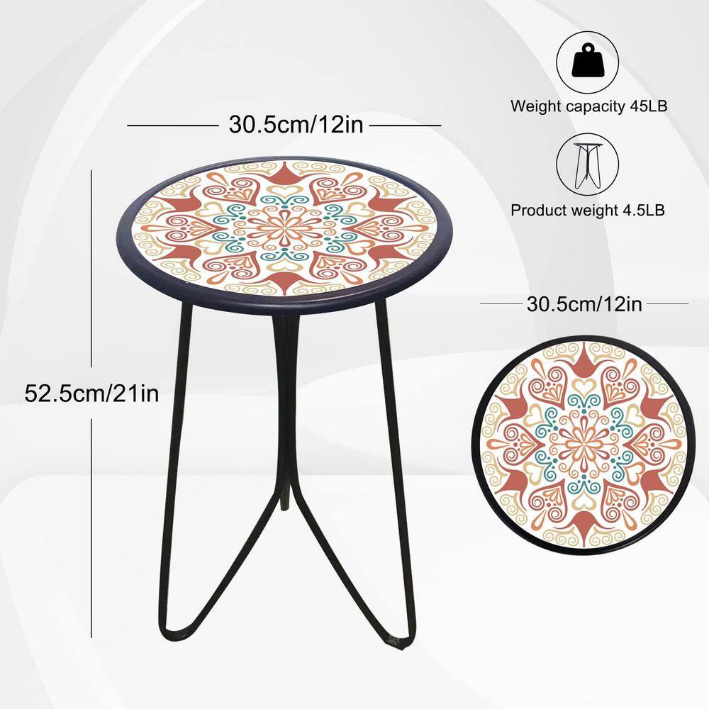 Orange Metal and Glass Round Outdoor End Table