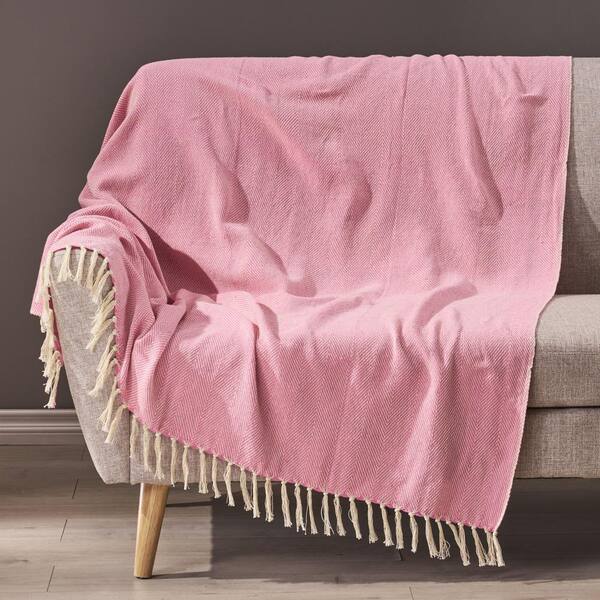 Noble House Bicknell Pink and Natural Fabric Throw Blanket 82117 - The Home  Depot