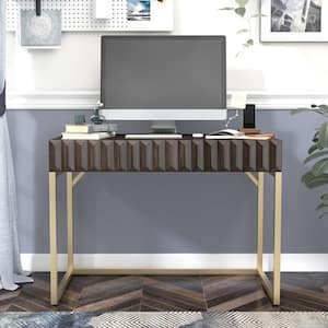 Gotheimer 42 in. Rectangular Walnut and Gold Writing Desk with USB Port