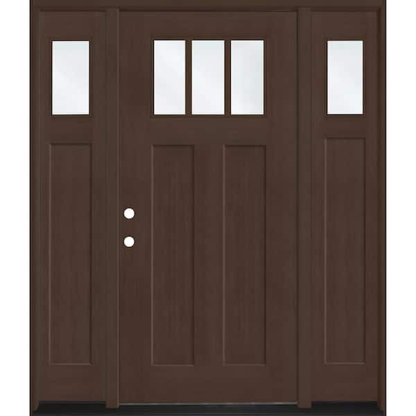 Regency 68 x 80 in. 1/4 TopL 3SDL Clear Glass RHIS Hkry Fir Fiberglass Prehung Front Door w/14 in. - 1/4 Top SLs 4-9/16
