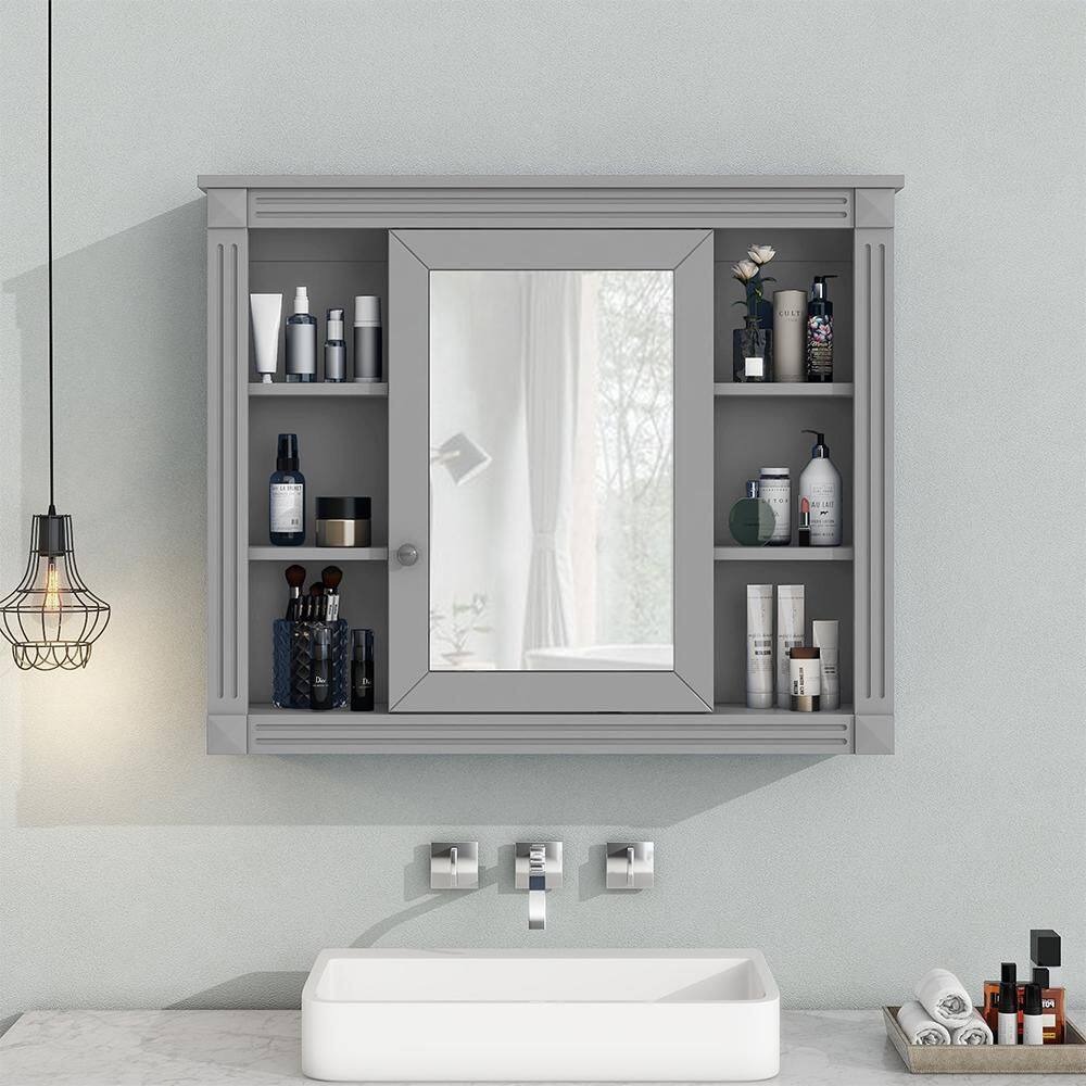 Grey 35 in. W x 28.7 in. H Cottage Rectangle MDF Framed Mirror Wall Mirror Vanity Mirror Bathroom Vanity Mirror price history on PriceWatchPro
