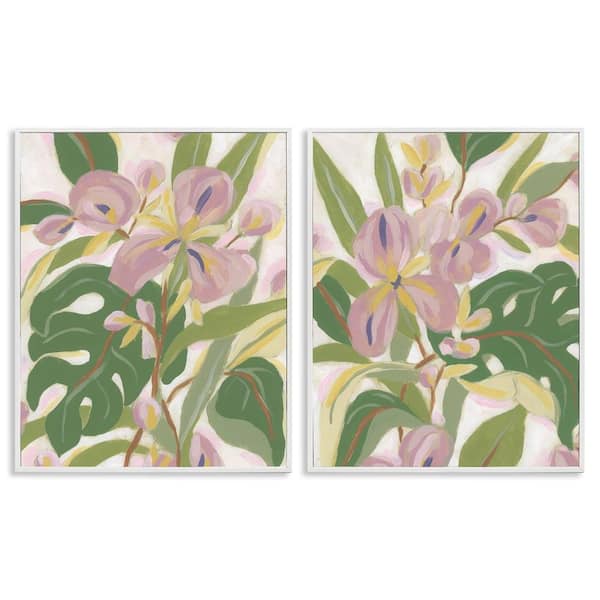 Tropical Irises Abstraction by June Erica Vess 2 Pieces White Framed Nature Giclee Art Print 30 in. x 24 in.