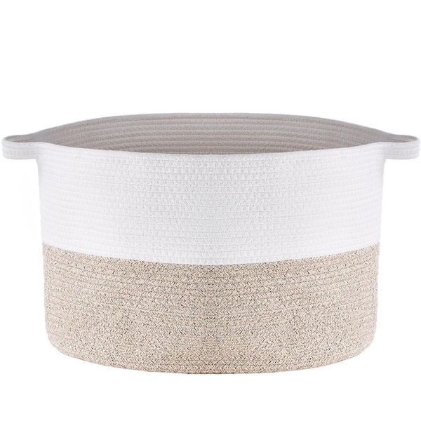 SKYSHALO Woven Basket with Handles Brown 14 in. x 14 in. Cotton Rope Basket, Decorative Basket, 87 L