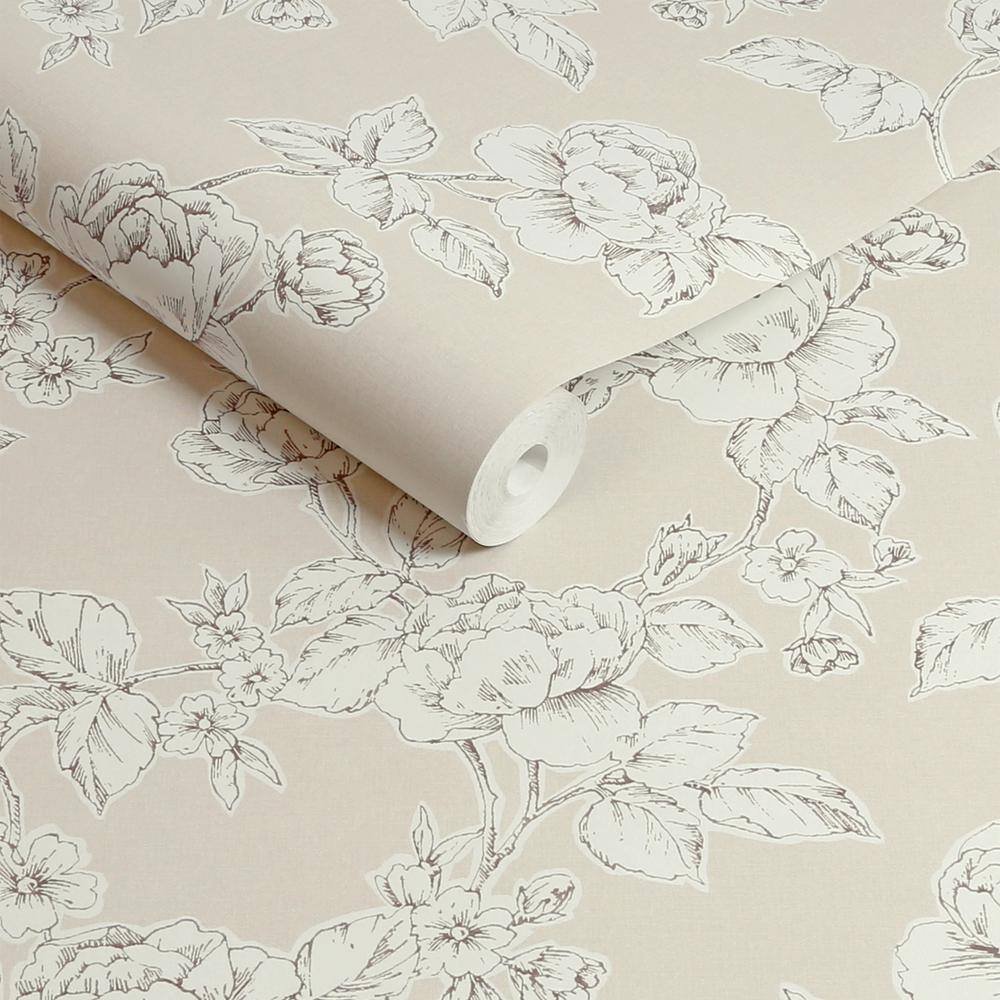 Pollington Roses Beige Non-Woven Removable Wallpaper Roll