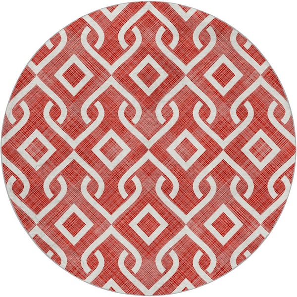 Dream Shag Premium Machine Washable Abstract ADS621 Red 8 ft. x 8 ft. Round Rug
