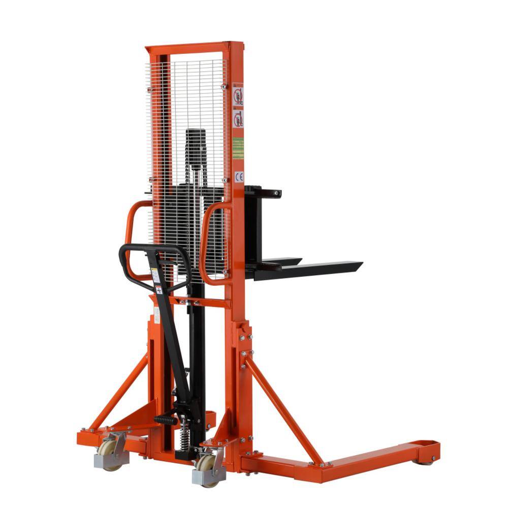1,100 lbs. Manual Straddle Stacker with Adjustable Forks Walkie Pallet Stac