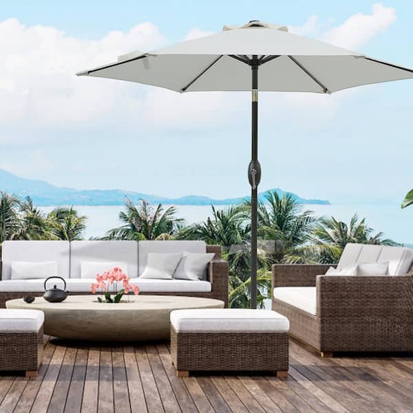 cool patio umbrella sunshade 7.5 ft. Aluminum Outdoor Market Umbrella, Sun Shade with 6 Ribs Umbrella  Crank for Patio, Garden, Pool (Grey ) gh-98