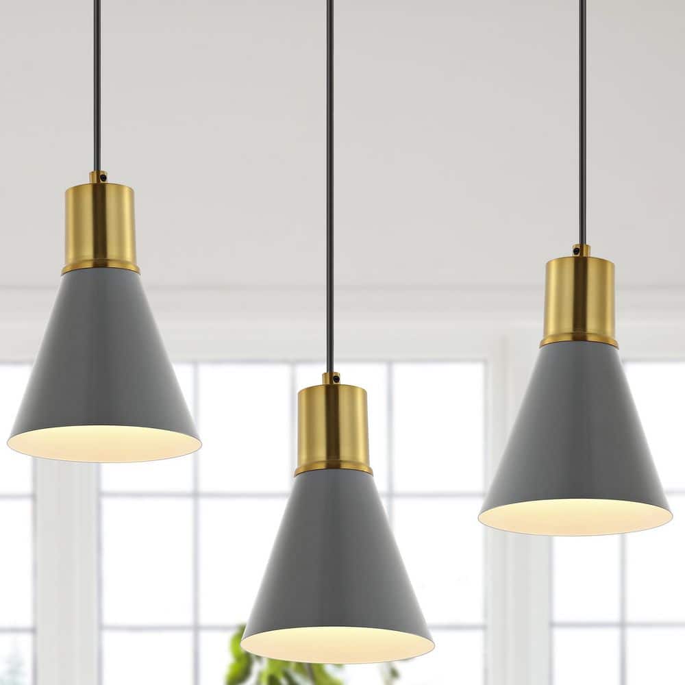 Apollo Adjustable Trio Pendant in Gray/Brass Gold with LED Lights