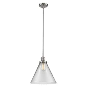 Cone 60-Watt 1-Light Polished Nickel Shaded Mini Pendant-Light with Clear glass Clear Glass Shade