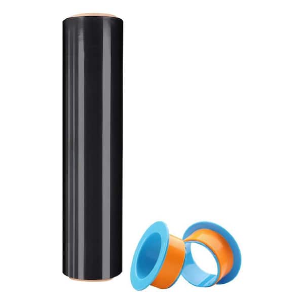 18-Black Plastic Shrink Wrap Roll 1500 ft. 80-Gauge Stretch Film with Handle Residue-Free Machine and Hand Use