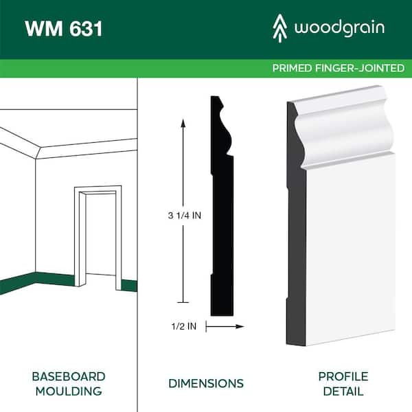 163 9/16 in. x 5.25 in. x 192 in. Primed Finger Jointed WOOD Baseboard Moulding (5-Pack − 80 Total Linear Feet)