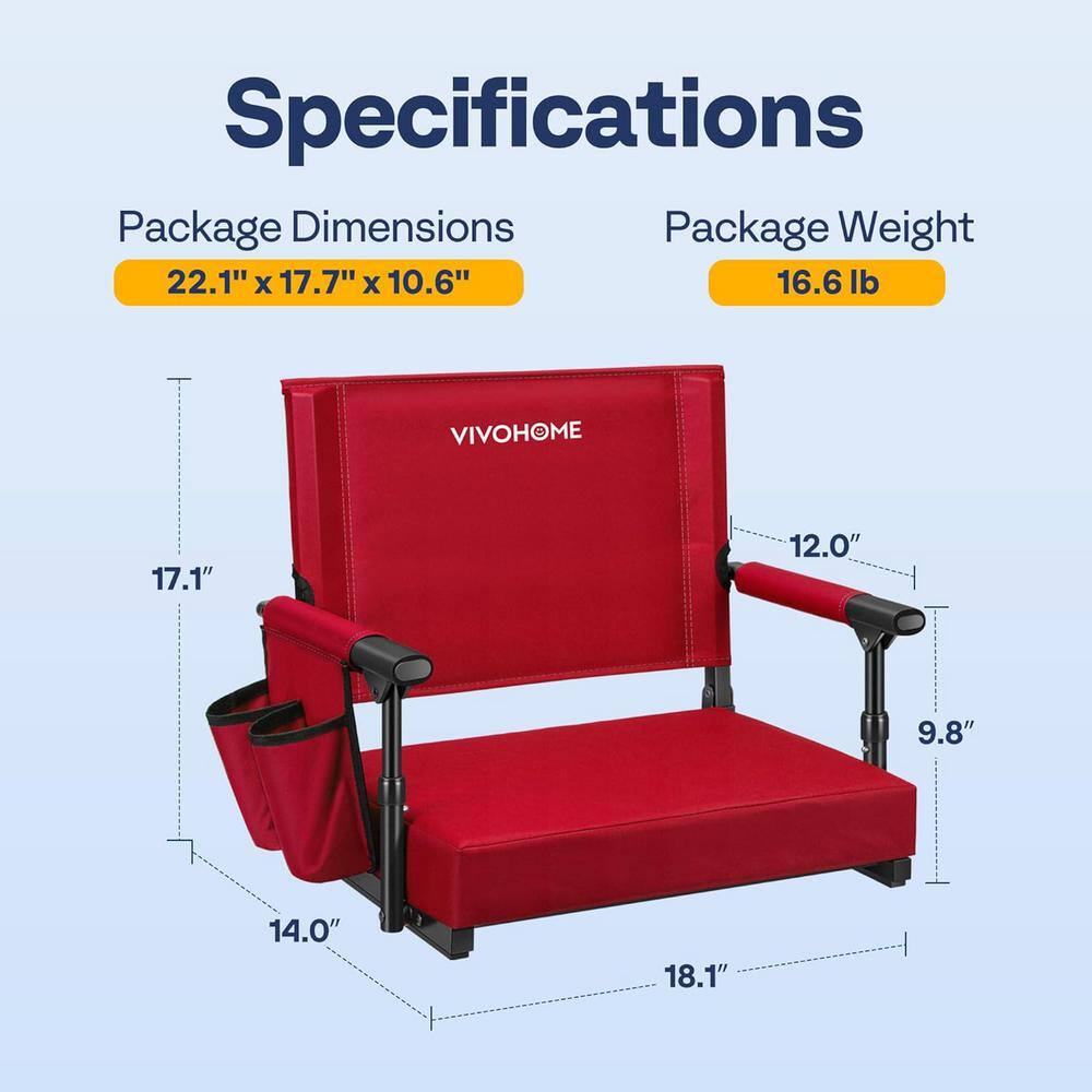 Red Foldable Stadium Seats with Back Support and Cushion, 2-Pack