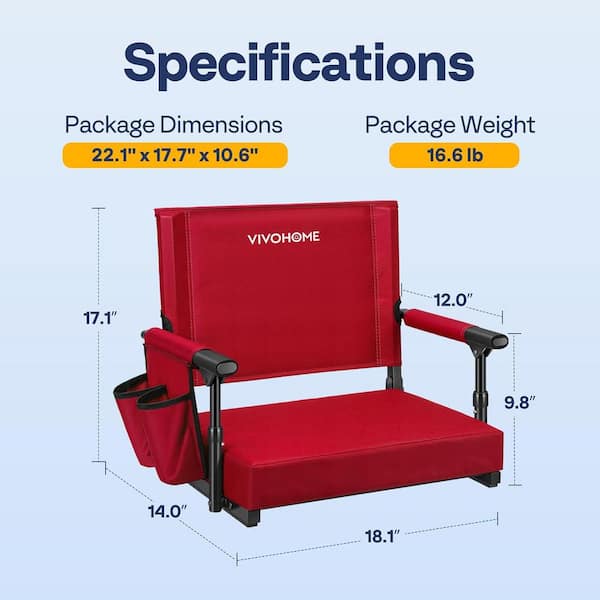 VIVOHOME 2-Pack Portable Red Stadium Seats for Bleachers with Back