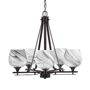 Ontario 23.25 in. 5-Light Dark Granite Geometric Chandelier for Dinning Room with Onyx Swirl Shades No Bulbs Included