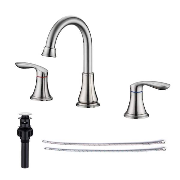 RAINLEX 8 in. Widespread Double Handle Bathroom Faucet with Drain Assembly in Brushed Nickel