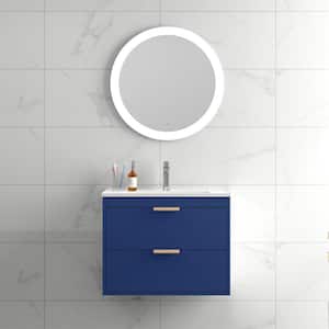 24 in. W x 17.7 in. D x 18.7 in. H Floating Bath Vanity in Blue with White Porcelain Single Sink and 2-Drawers