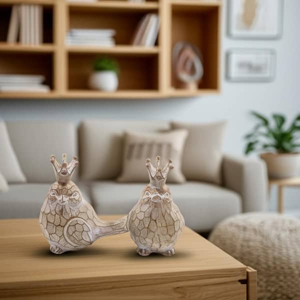 Liv & Skye Brown 6 in. x 6 in. Resin Birds w/ Crowns Figurine