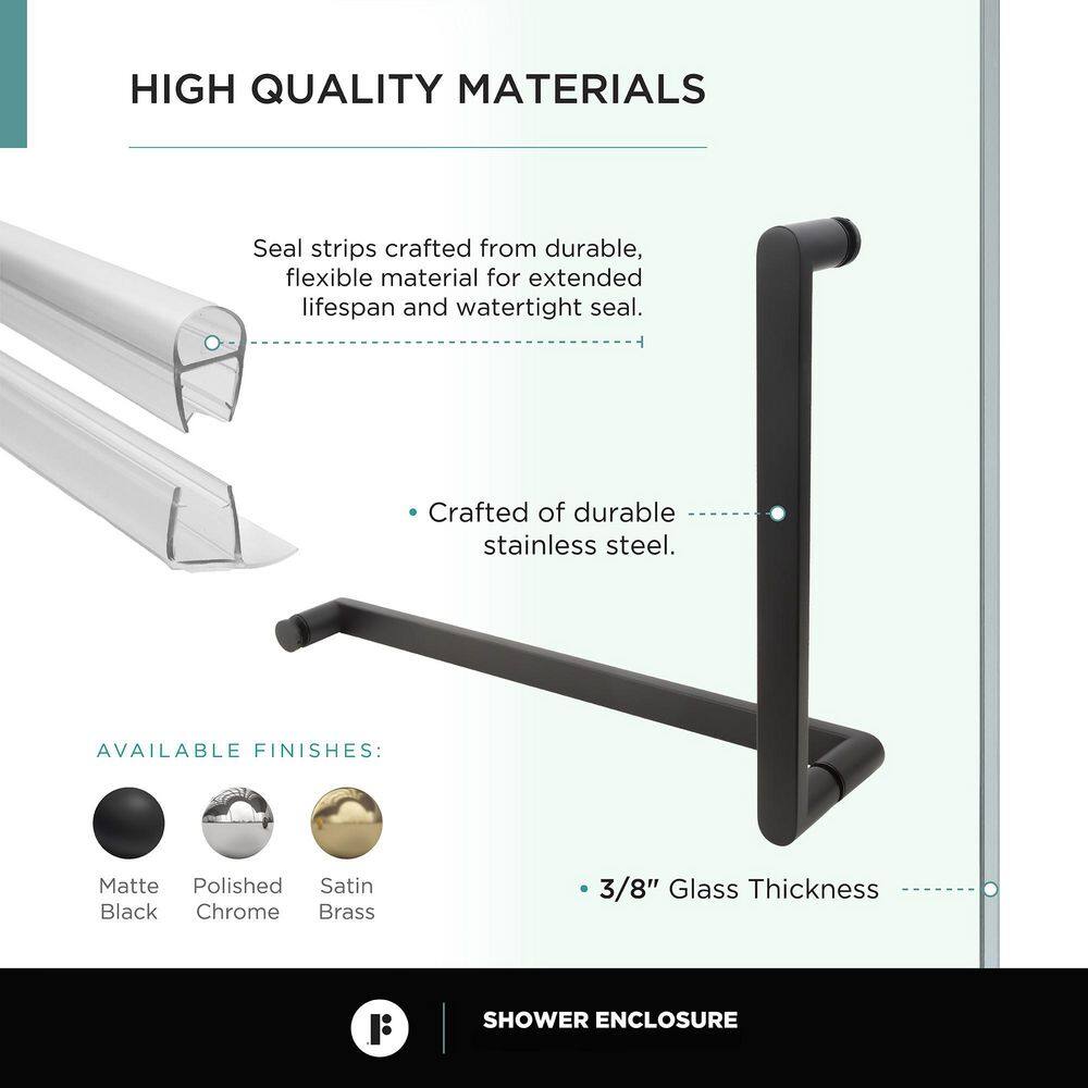 Black Tempered Glass Frameless Corner Shower Enclosure - 34" x 34" x 74"