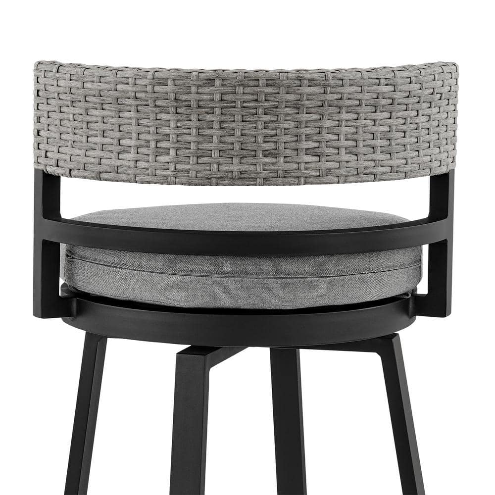 Encinitas Gray Wicker and Aluminum Outdoor Counter Stool with Cushions