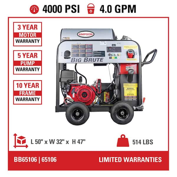 4000 PSI 4.0 GPM Hot Water Gas Pressure Washer, Honda GX390 Engine, Heavy-Duty Commercial Power Cleaner