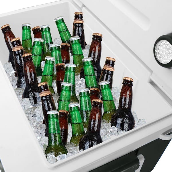 KoolMax 40-Quart Rolling Cooler with Bluetooth PA System & Charging Station - Silver/Grey