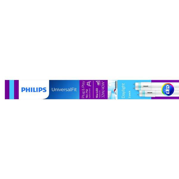 Philips 32W T8/40W T12 Equivalent 4 ft. Type A Linear Universal Fit Bright  White LED Tube Light Bulb (3000K) (2-Pack) 539148 - The Home Depot