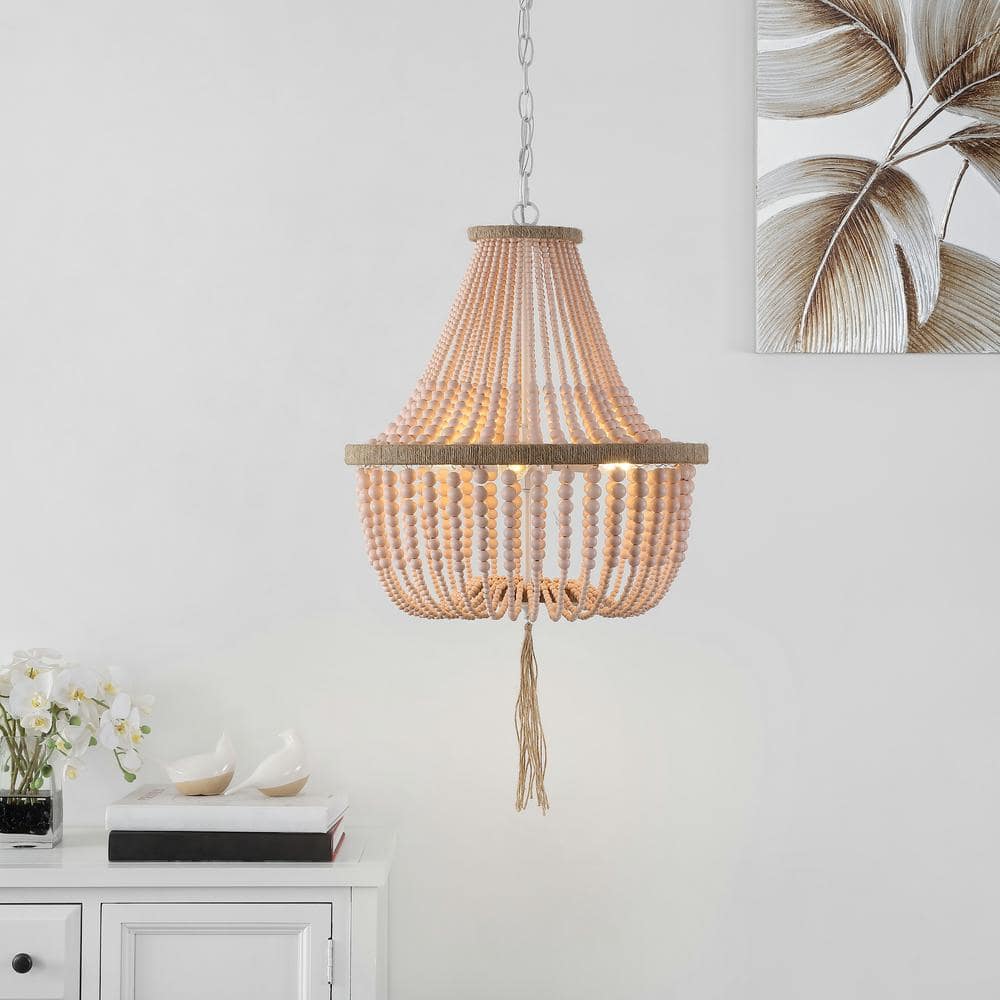 Blush Beaded Pendant Light with Natural Woven Tassel