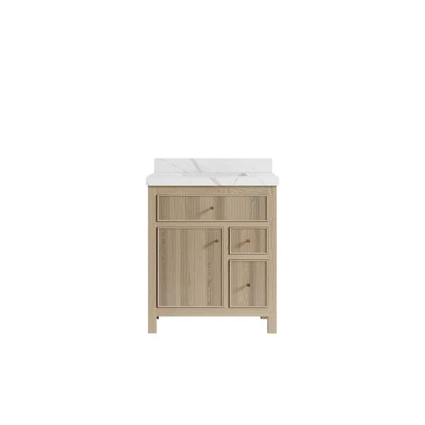 Willow Collections Sonoma Oak 30 in. W x 22 in. D x 36 in. H Bath Vanity in White Oak with 2" Calacatta Quartz Top