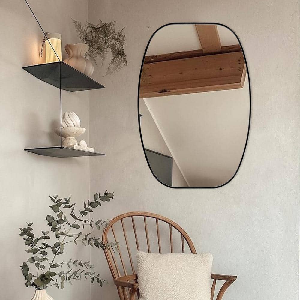 20x30 Inch Black Oval Metal Framed Decorative Mirror
