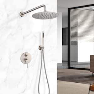 2-Function 10 in.Wall-Mounted Round Shower System with Handheld Shower in Brushed Nickel