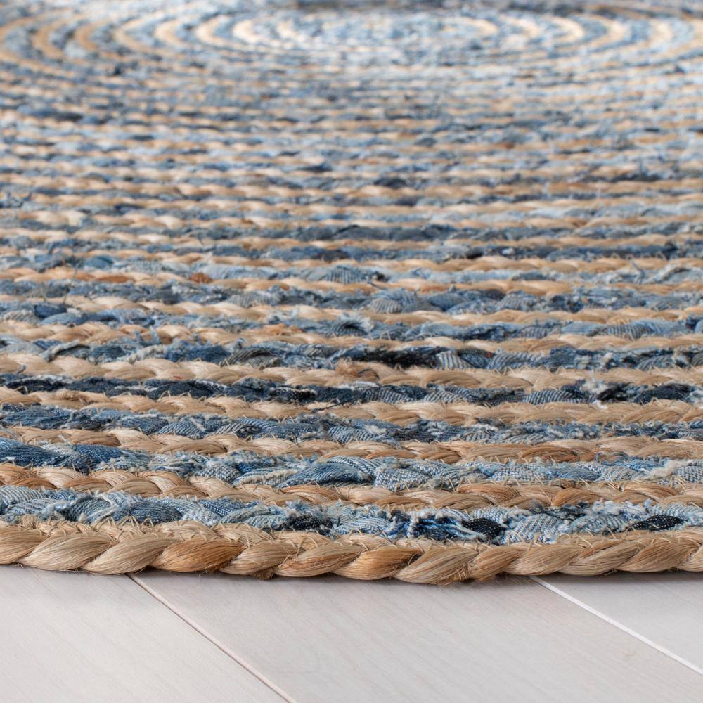 Cape Cod Blue and Natural Hand-Knotted Round Jute Rug