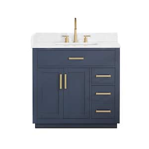 Gavino 36 in. W x 22 in. D x 34 in. H Bath Vanity in Royal Blue with Grain White Composite Stone Top