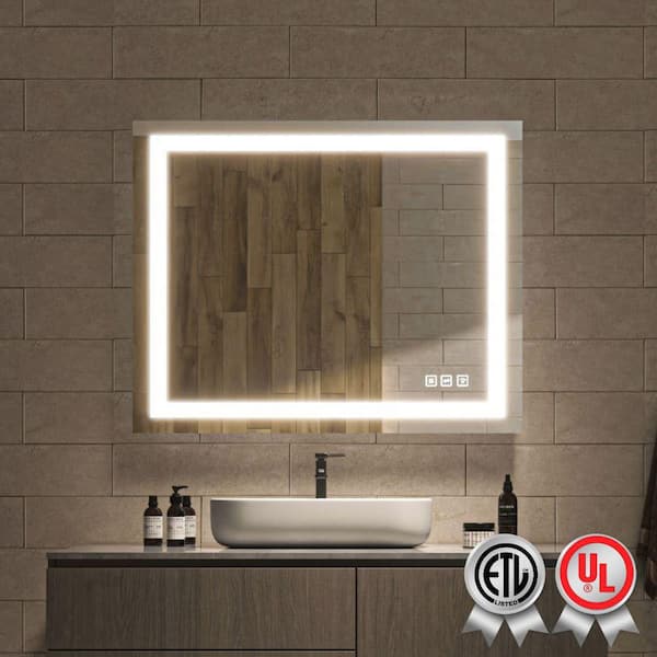 Super Bright 40 in. W x 32 in. H Rectangular Frameless Anti-Fog LED Wall Bathroom Vanity Mirror with Front Light