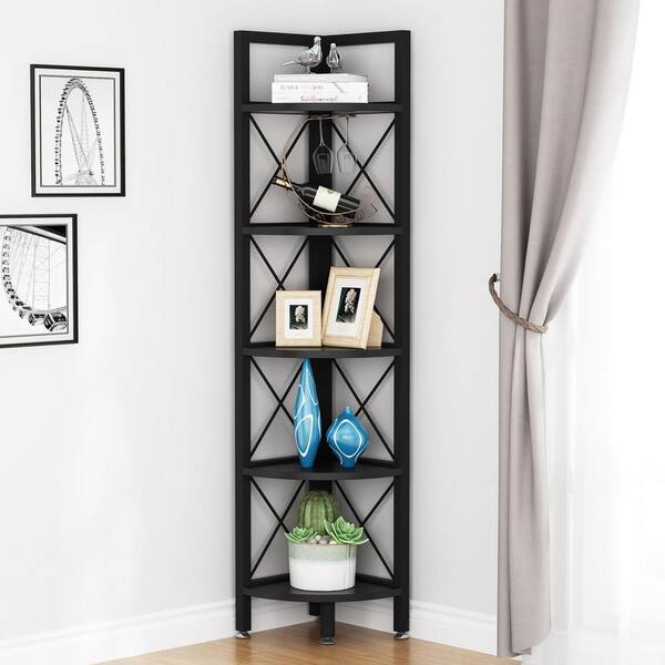 TribeSigns Tribesigns White Corner Shelf, 5 Tier Wood Wall Corner Bookshelf  with Anti-Slip Pad