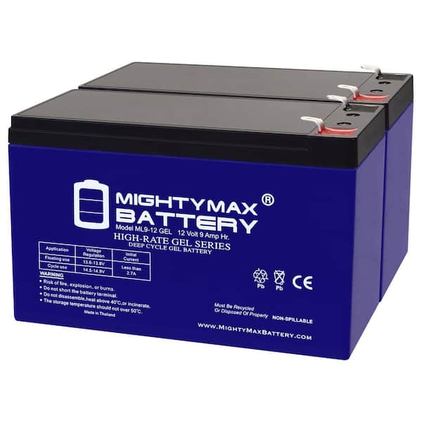 MIGHTY MAX BATTERY 12-Volt 9AH GEL F2 Replacement Battery Compatible with APC RBC GP1272 PS1270 ES7-12 - 2 Pack