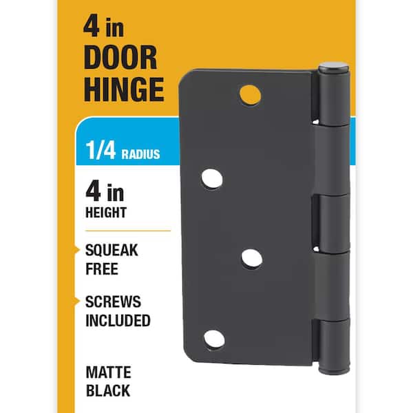 Everbilt 4 in. x 1/4 in. Radius Matte Black Squeak-Free Door Hinge