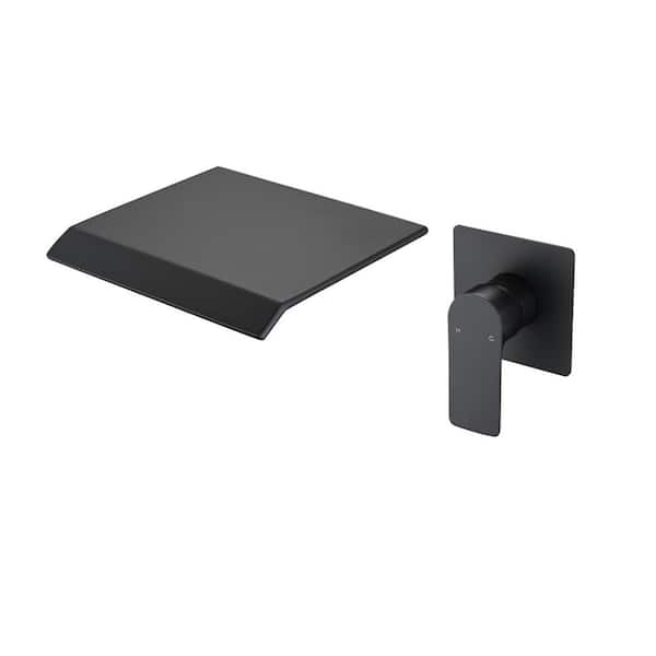 Single-Handle Wall Mounted Roman Tub Faucet with Waterfall Spout in Matte Black in Brass