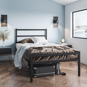 Black Twin Platform Bed Frame with Headboard