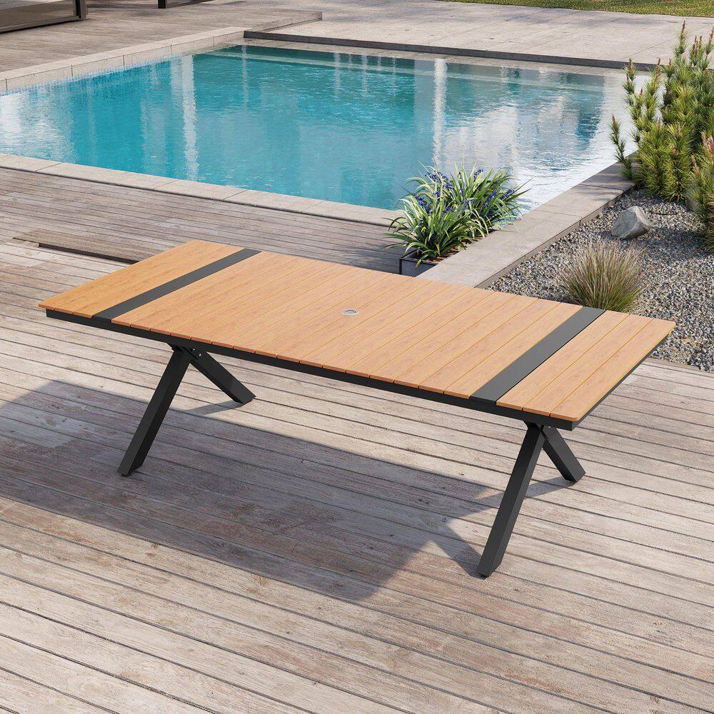 94 in. Brown Aluminum Frame Rectangular Outdoor Dining Table with 1.16 in. Umbrella Hole and WPC Tabletop for Patio price history on PriceWatchPro